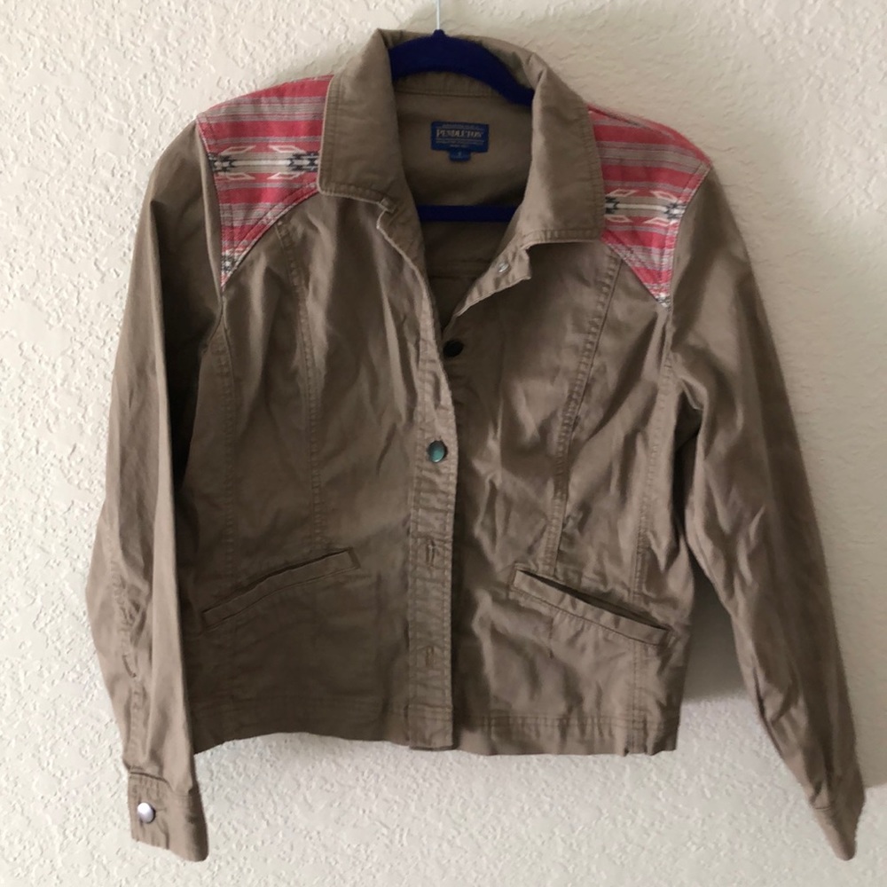 Pendleton khaki jacket with southwestern detail